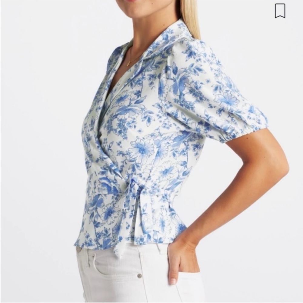 Violets & Roses Blue Floral Wrap Blouse | Size M | NEW - Picture 12 of 12